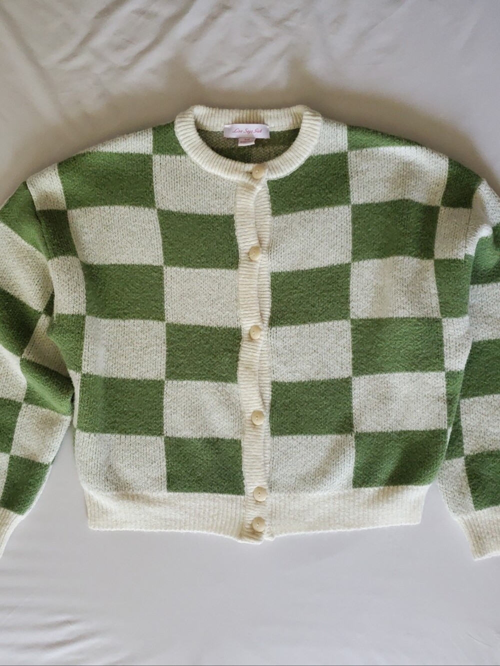 Lisa Says Gah Lauda Cardi Green & Cream Check Button Cardigan